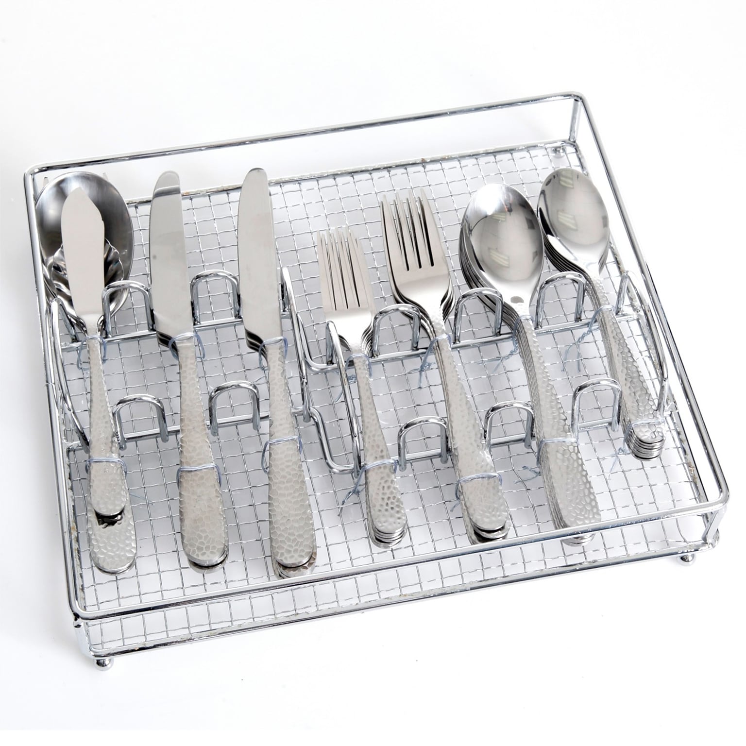 Gibson Home 109532.46 Hammered Stainless Steel 46-Piece Flatware Set with Wire Caddy