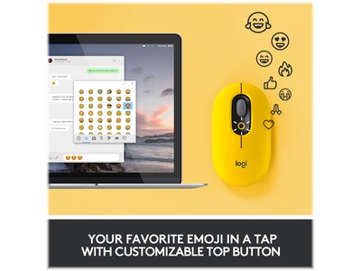 Logitech POP Wireless Ambidextrous Optical Mouse, Blast Yellow (910-006543)