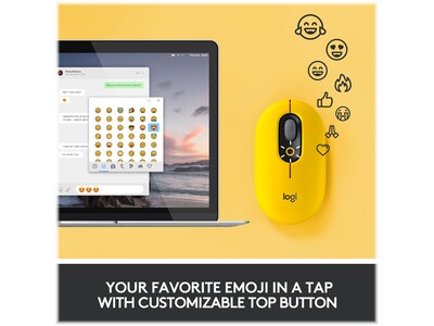 Logitech POP Wireless Ambidextrous Optical USB Mouse, Blast Yellow (910-006543)