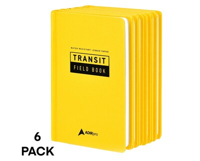 AdirPro Hardcover Notebook, Surveyor Transit Field Notepad, 6/Pack (T648X4-6)