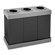 Alpine Industries 3-Compartment Indoor Trash Can and Recycling Bin, 28 Gallon, Black, (471-03-BLK)