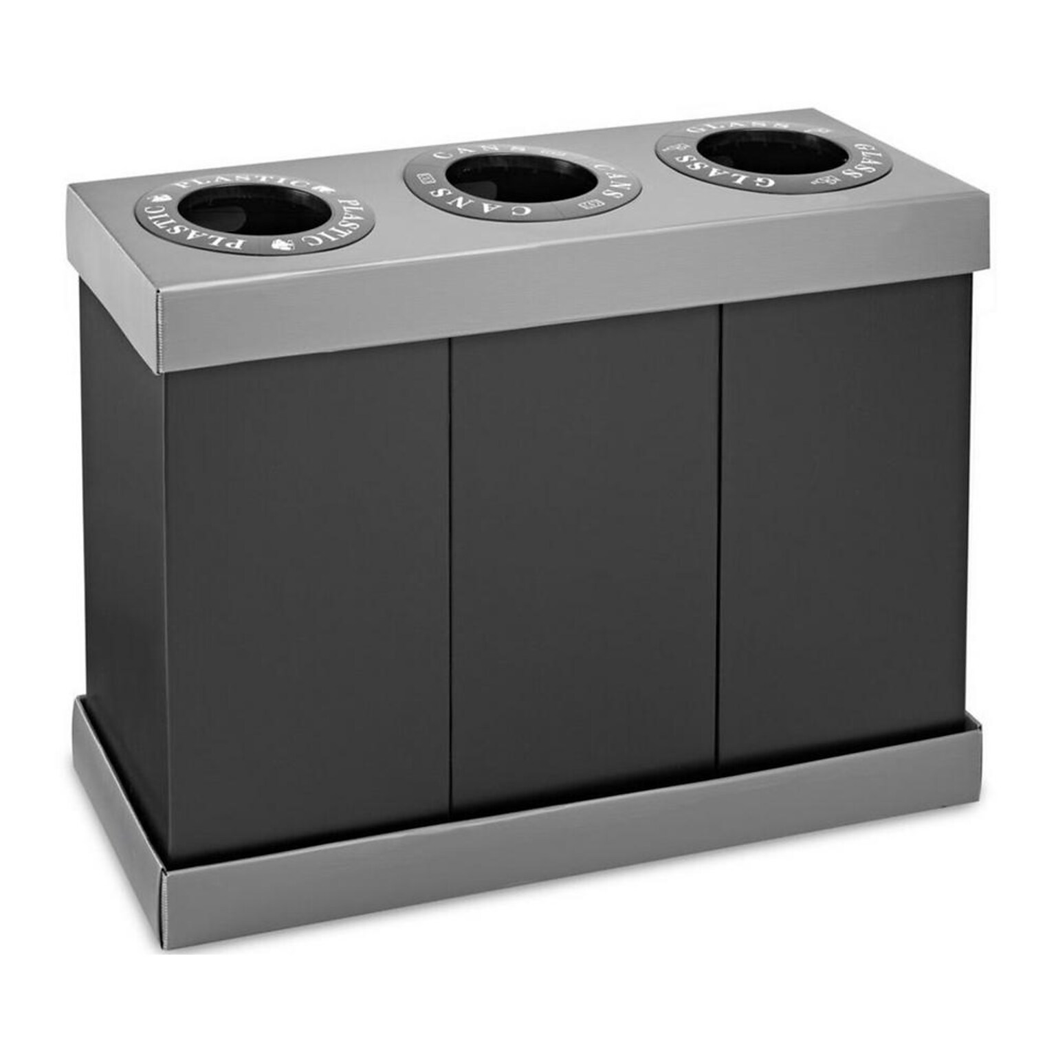 Alpine Industries 3-Compartment Indoor Trash Can and Recycling Bin, 28 Gallon, Black, (471-03-BLK)