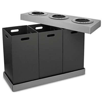 Alpine Industries 3-Compartment Indoor Trash Can and Recycling Bin, 28 Gallon, Black, (471-03-BLK)