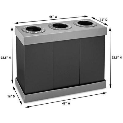 Alpine Industries 3-Compartment Indoor Trash Can and Recycling Bin, 28 Gallon, Black, (471-03-BLK)