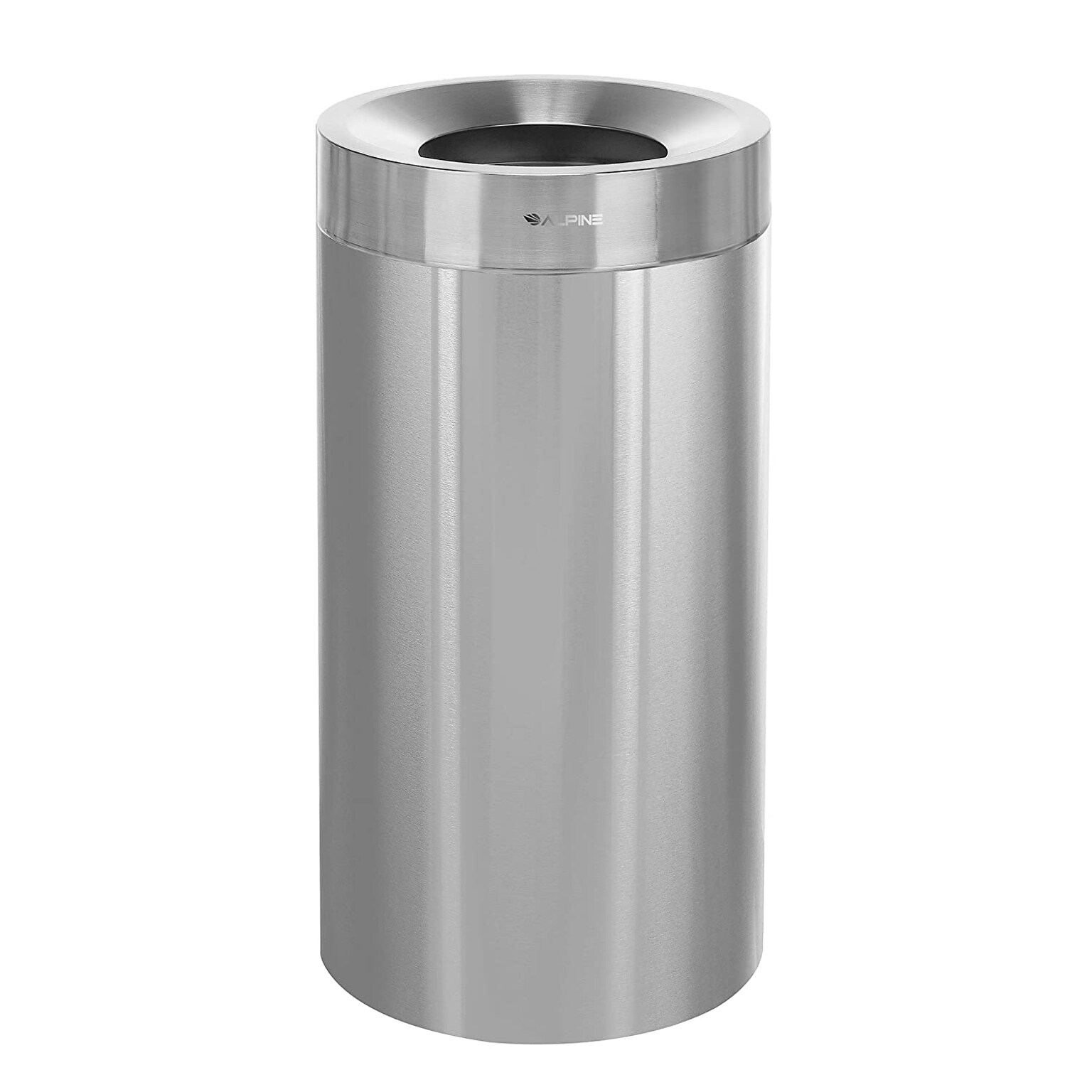 Alpine Industries Stainless Steel Trash Can with Open Lid, 27 Gallon, Silver (ALP475-27)