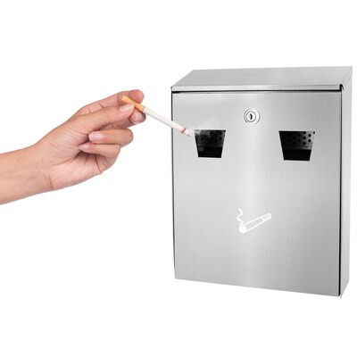 Alpine Industries Wall Mounted Cigarette Disposal Station, Outpost Outdoor Ashtray, Stainless Steel