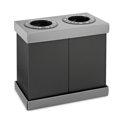 Alpine Industries Plastic 2-Compartment Indoor Trash Can and Recycling Bin, 28 Gal., Black, 2/Pack (