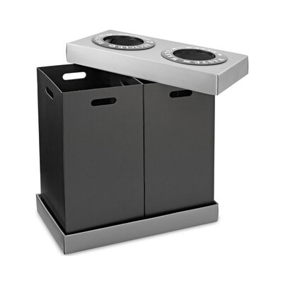 Alpine Industries Plastic 2-Compartment Indoor Trash Can and Recycling Bin, 28 Gal., Black, 2/Pack (