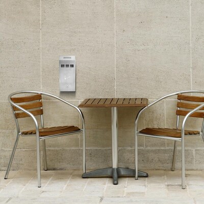 Alpine Industries Wall-Mounted Cigarette Disposal Tower, Outpost Outdoor Ashtray, Stainless Steel