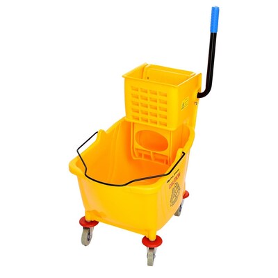 Alpine Industries 36 Qt. Yellow PVC Mop Bucket with Side Wringer 2 Pack