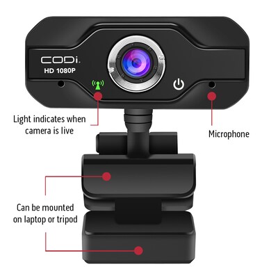 CODi Aquila HD 1080P Fixed Focus Webcam, Black  (A05024)