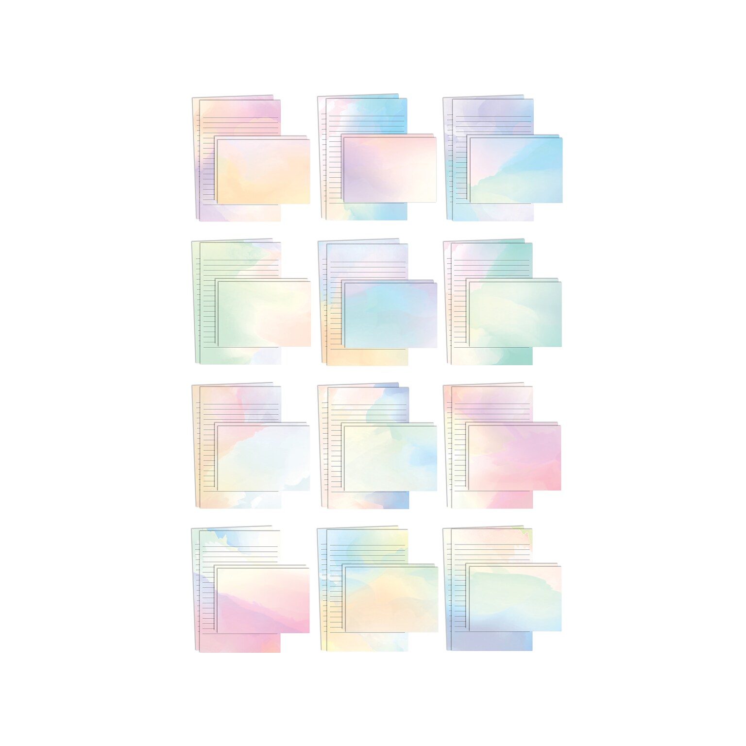Better Office Mini Stationery Kits, Assorted Watercolor Designs, 50/Set (63905)