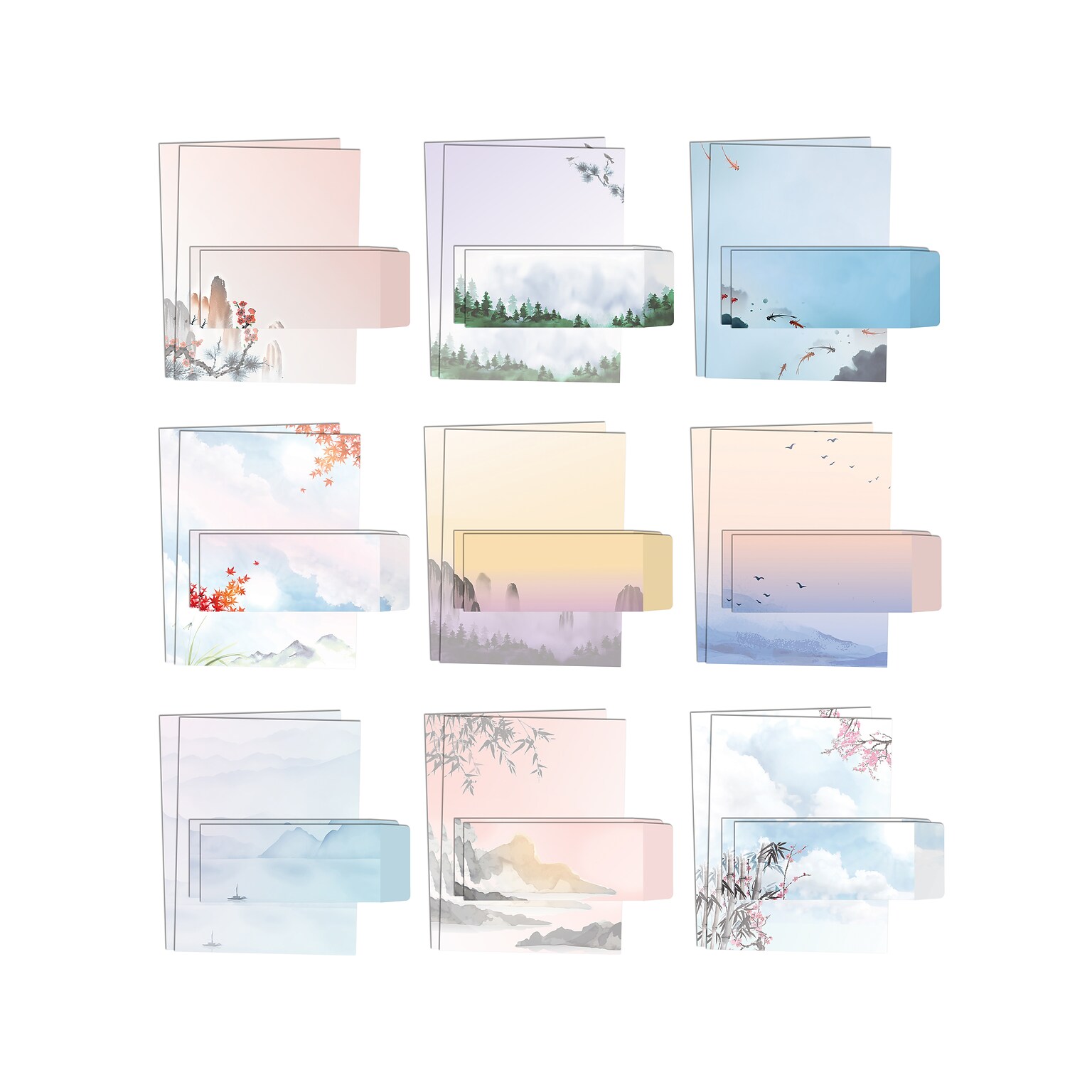 Better Office Stationery Kits, Assorted Japanese Watercolor Designs, 50/Set (63901)
