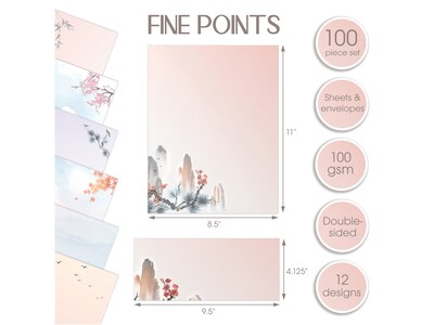 Better Office Stationery Kits, Assorted Japanese Watercolor Designs, 50/Set (63901)