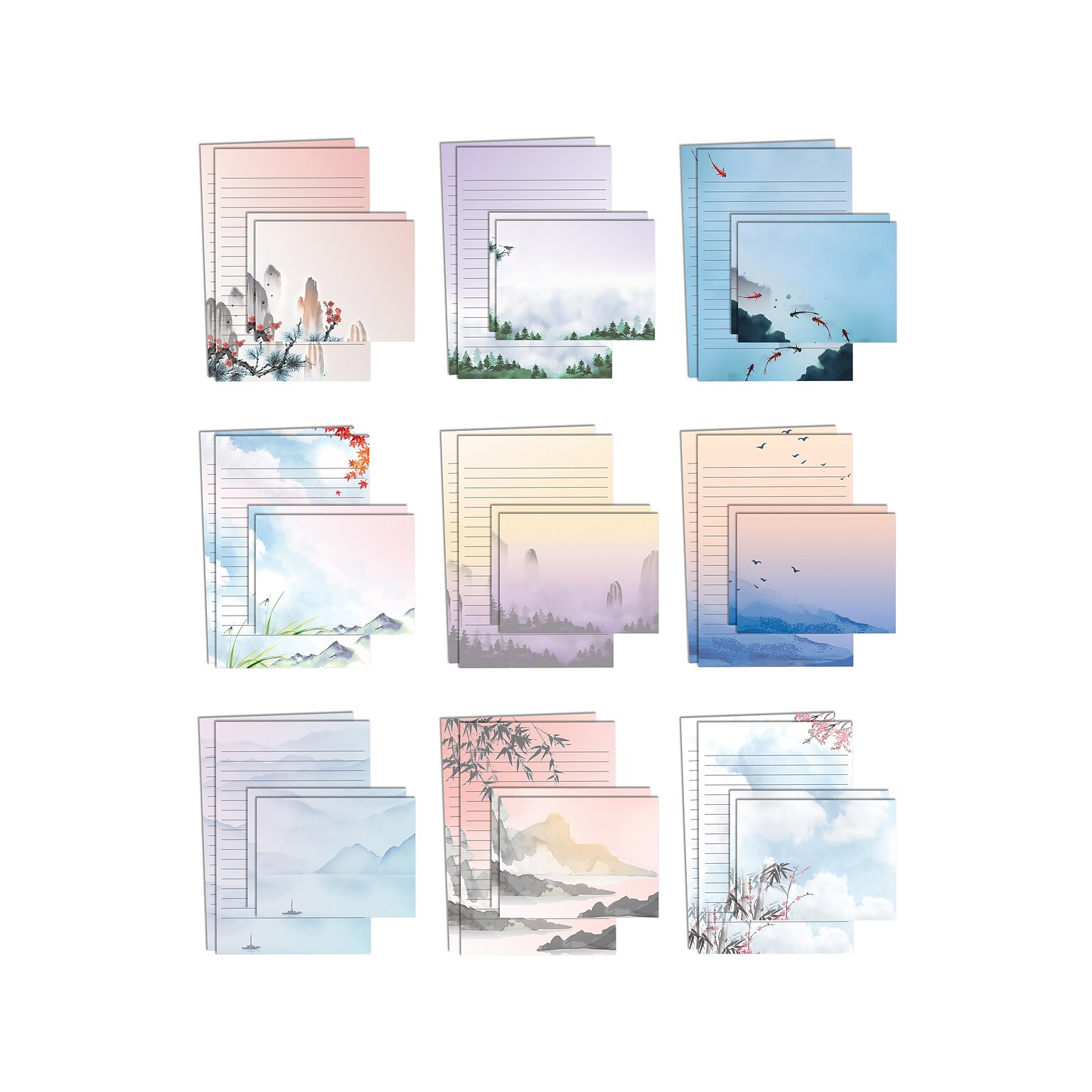 Better Office Mini Stationery Kits, Assorted Japanese Watercolor Designs, 50/Set (63902)