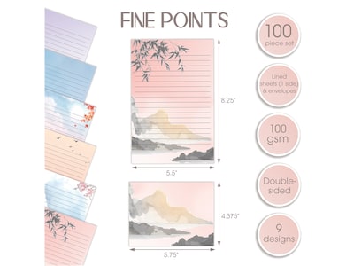 Better Office Mini Stationery Kits, Assorted Japanese Watercolor Designs, 50/Set (63902)