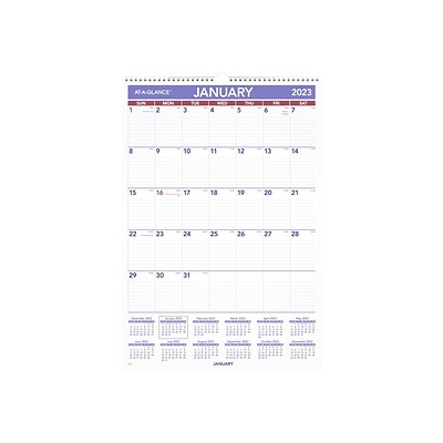 2023 AT-A-GLANCE 22.75 x 15.5 Monthly Wall Calendar, White/Purple/Red (PM3-28-23)