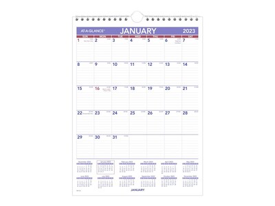 2023 AT-A-GLANCE 8 x 11 Monthly Wall Calendar, White/Purple/Red (PM1-28-23)