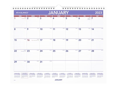 2023 AT-A-GLANCE 15 x 12 Monthly Wall Calendar, White/Purple/Red (PM8-28-23)