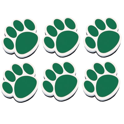 Ashley Magnetic Whiteboard Eraser, Green Paw, Pack of 6 (ASH10001-6)