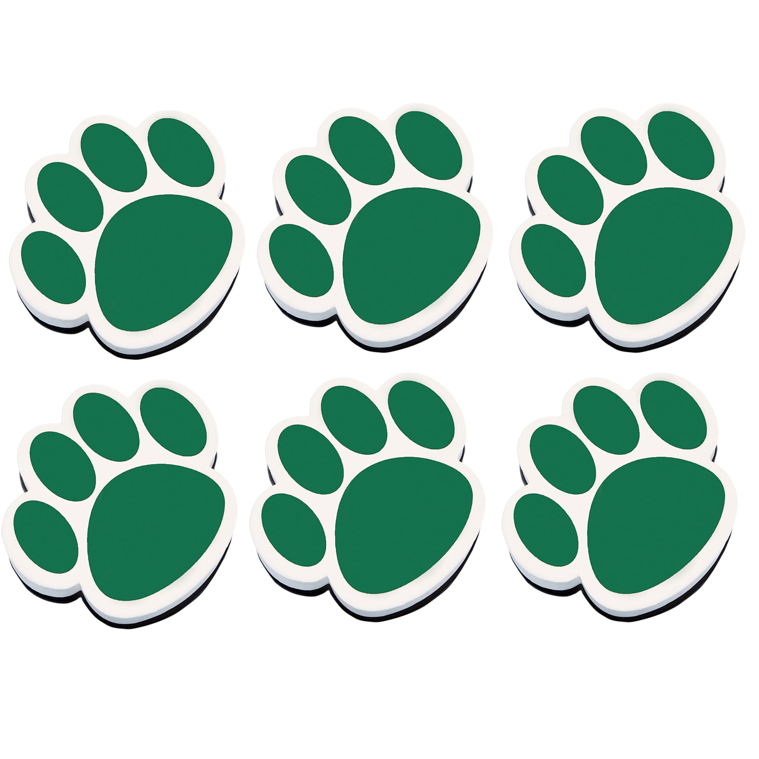 Ashley Magnetic Whiteboard Eraser, Green Paw, Pack of 6 (ASH10001-6)