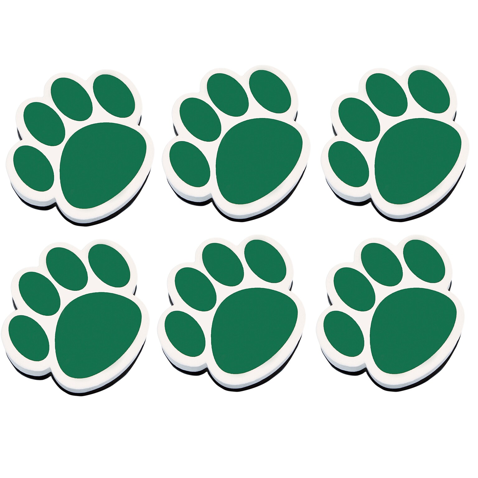 Ashley Productions® Dry Erase Magnetic Whiteboard Erasers, Green Paw, Pack of 6 (ASH10001-6)
