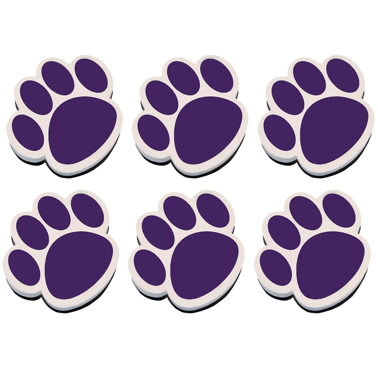 Ashley Dry Erase Magnetic Whiteboard Erasers, Purple Paw, Pack of 6 (ASH10005-6)