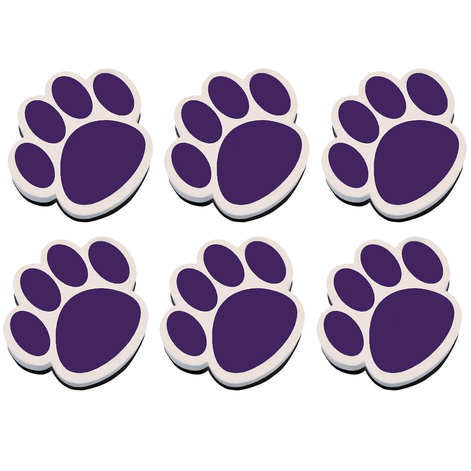 Ashley Productions® Dry Erase Magnetic Whiteboard Erasers, Purple Paw, Pack of 6 (ASH10005-6)