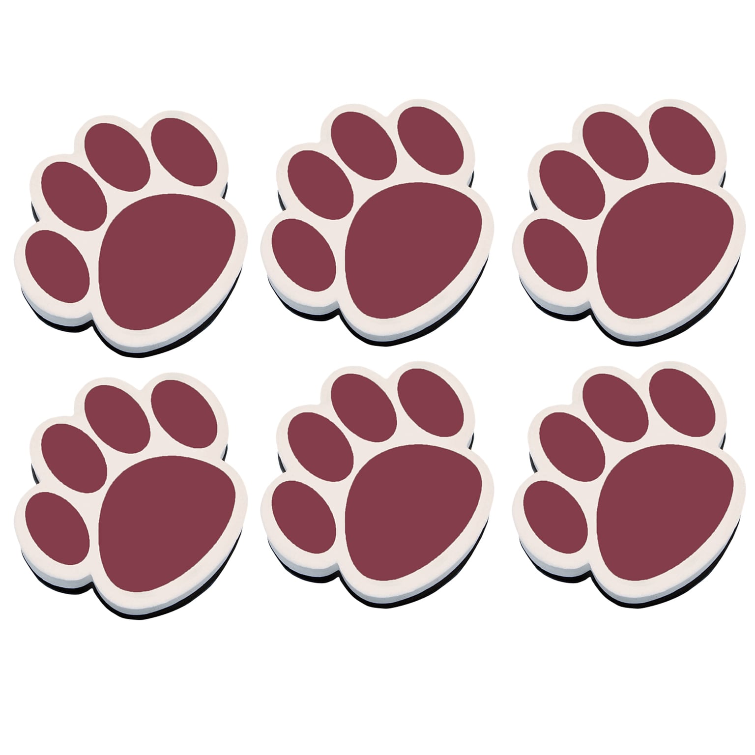 Ashley Productions® Dry Erase Magnetic Whiteboard Erasers, Maroon Paw, Pack of 6 (ASH10012-6)