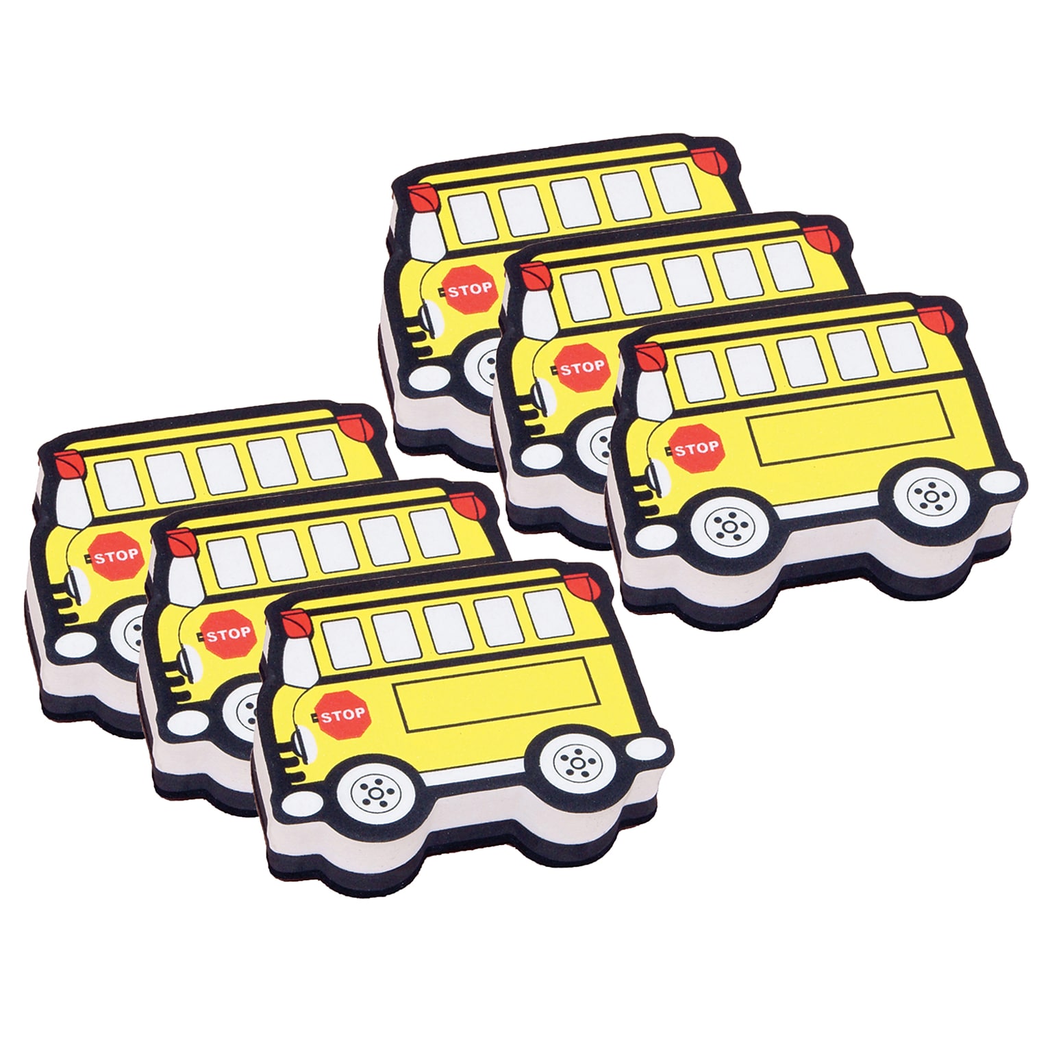 Ashley Dry Erase Magnetic Whiteboard Erasers, School Bus, Pack of 6 (ASH10018-6)