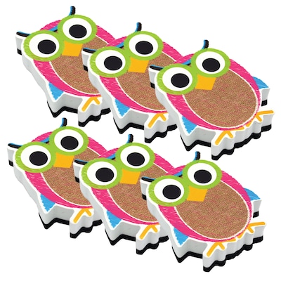 Ashley Magnetic Whiteboard Eraser, Burlap Scribble Owl, Pack of 6 (ASH10049-6)