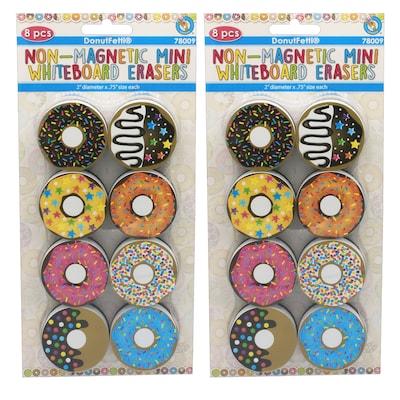 Ashley Productions Non-Magnetic Mini Whiteboard Erasers, DonutFetti, 8 Per Pack, 2 Packs (ASH78009-2)