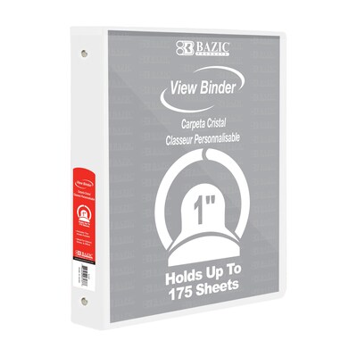 Bazic 1 3-Ring View Binders, White, 6/Pack (BAZ3137-6)