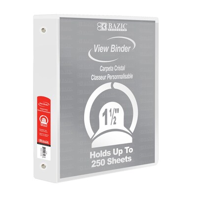 Bazic 1 1/2" 3-Ring View Binders, White, 6/Pack (BAZ3148-6)