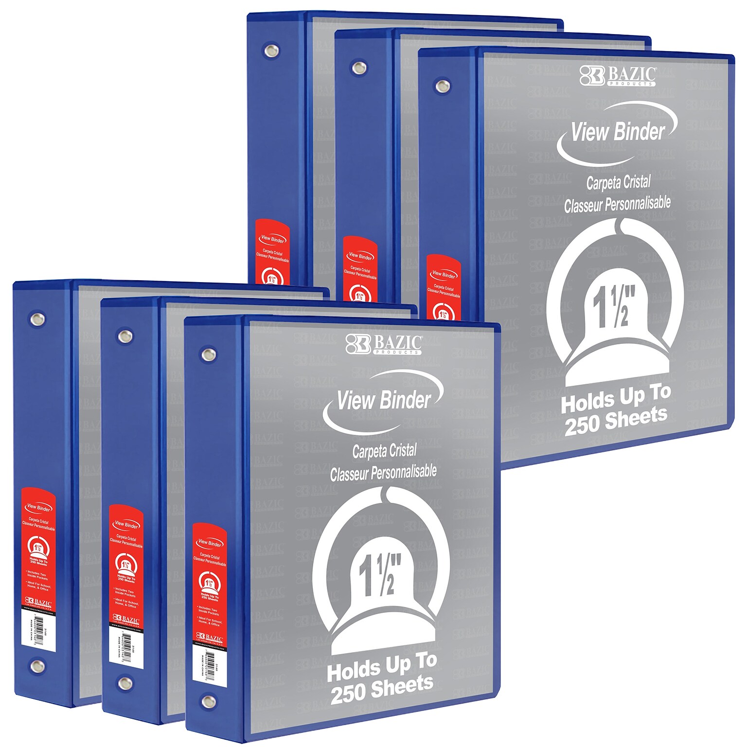 Bazic 1 1/2 3-Ring View Binders, Blue, 6/Pack (BAZ3192-6)