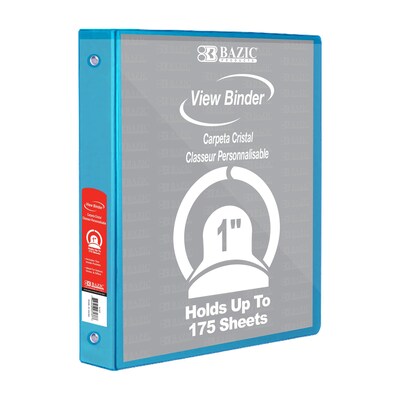 Bazic 1" 3-Ring View Binder, Cyan, Pack of 6 (BAZ4125-6)