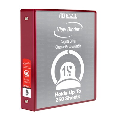 Bazic 1 1/2" 3-Ring View Binders, Burgundy, 6/Pack (BAZ4140-6)