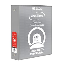 Bazic 1.5 3-Ring View Binder, Gray, Pack of 6 (BAZ4141-6)