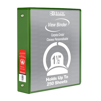 Bazic 1 1/2" 3-Ring View Binders, Green, 6/Pack (BAZ4142-6)