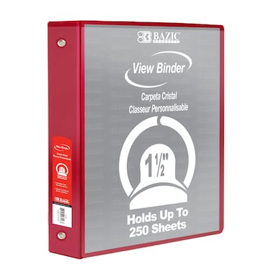 Bazic 1 1/2" 3-Ring View Binders, Red, 6/Pack (BAZ4143-6)