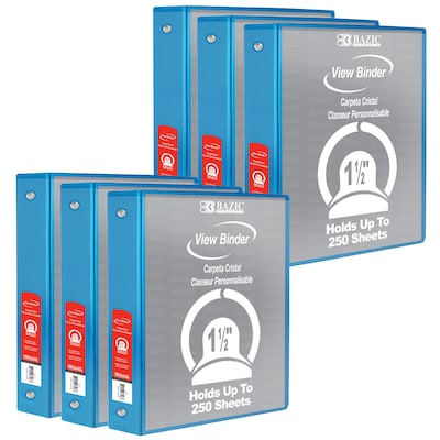 Bazic 1 1/2 3-Ring View Binders, Cyan, 6/Pack (BAZ4145-6)