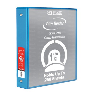 Bazic 1 1/2" 3-Ring View Binders, Cyan, 6/Pack (BAZ4145-6)