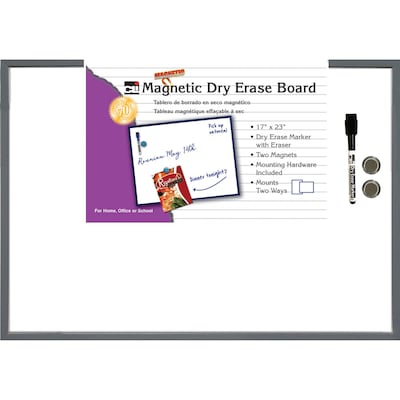 Charles Leonard Magnetic Dry Erase Whiteboard, Gray Tin Frame, 17" x 23" (CHL35375)