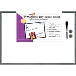 Charles Leonard Magnetic Dry Erase Whiteboard, With Eraser/Marker/2 Magnets, Gray Tin Frame, 17 x 2