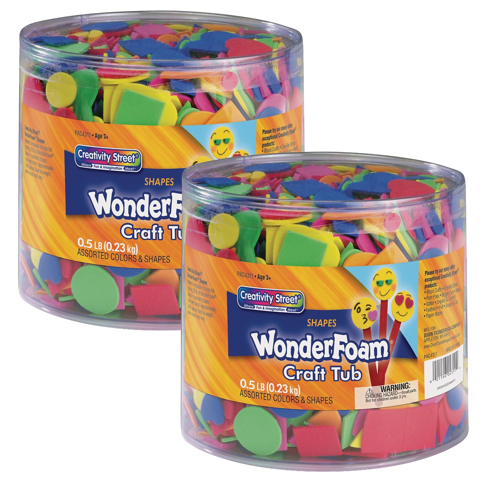 Creativity Street WonderFoam Craft Tub, Foam Shapes, Assorted Sizes, 1/2 lb./Pack, 2 Packs (CK-4311-2)