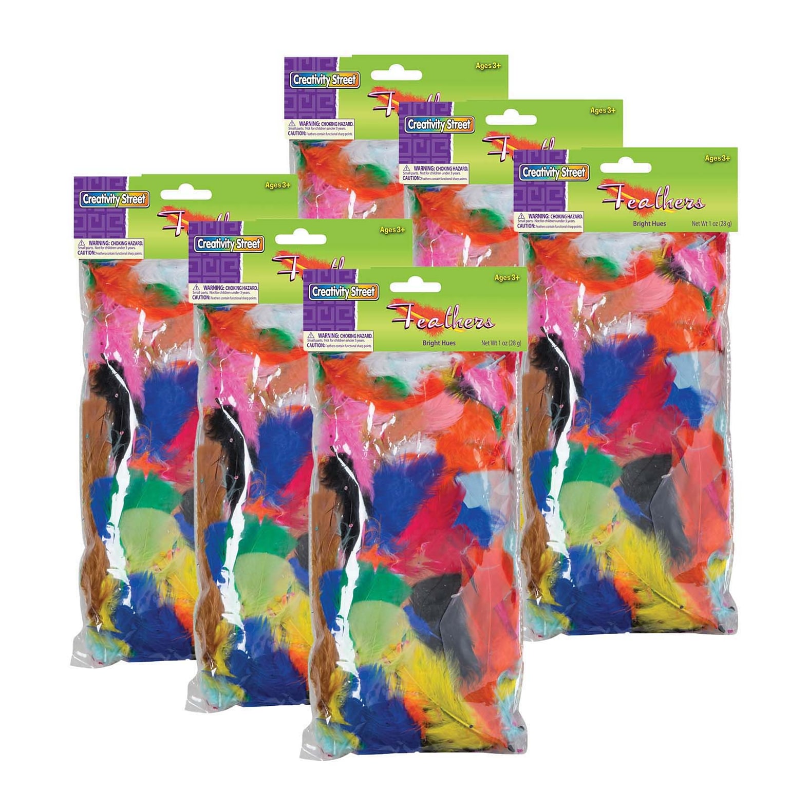 Creativity Street Turkey Plumage Feathers, Bright Hues Assorted, Assorted Sizes, 1 oz./Bag, 6 Bags (CK-4502-6)