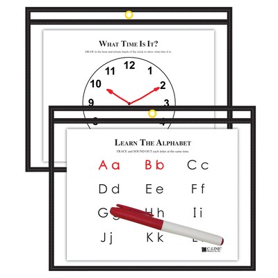 C-Line Reusable Dry Erase Pockets Study Aid, Black, 12 x 9, Pack of 10 (CLI40711-10)