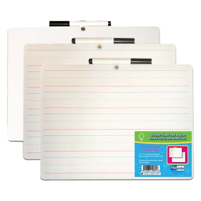 Two-Sided Rectangular, Primary Ruled/Blank Dry Erase Whiteboard, With Marker, 9 x 12, Pack of 3 (F