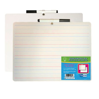 Two-Sided Rectangular, Primary Ruled/Blank Dry Erase Whiteboard, With Marker, 9" x 12", Pack of 3 (FLP19034-3)