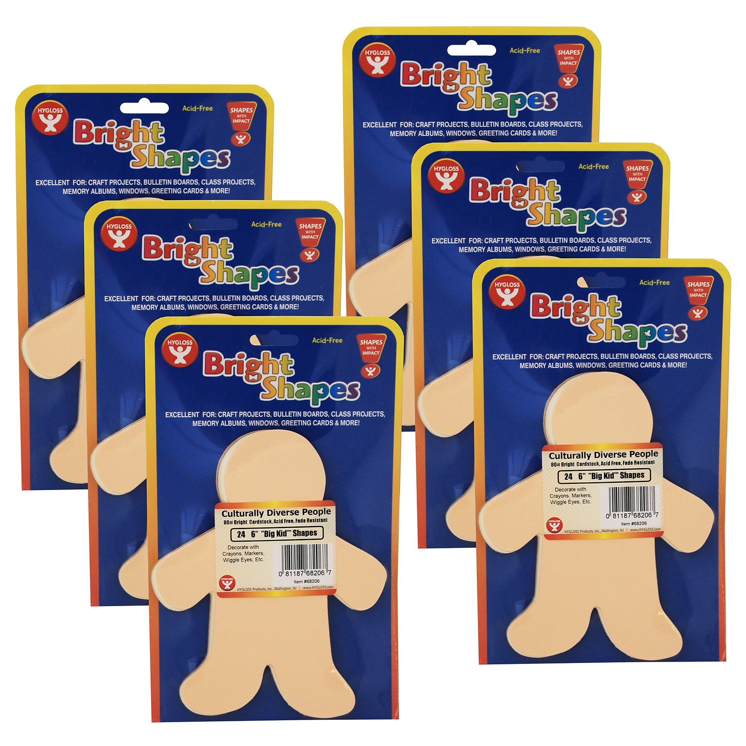 Hygloss Rainbow Brights™ Family Cut-Outs, Big Kid, 6, Assorted, 24 Per Pack, 6 Packs (HYG68206-6)